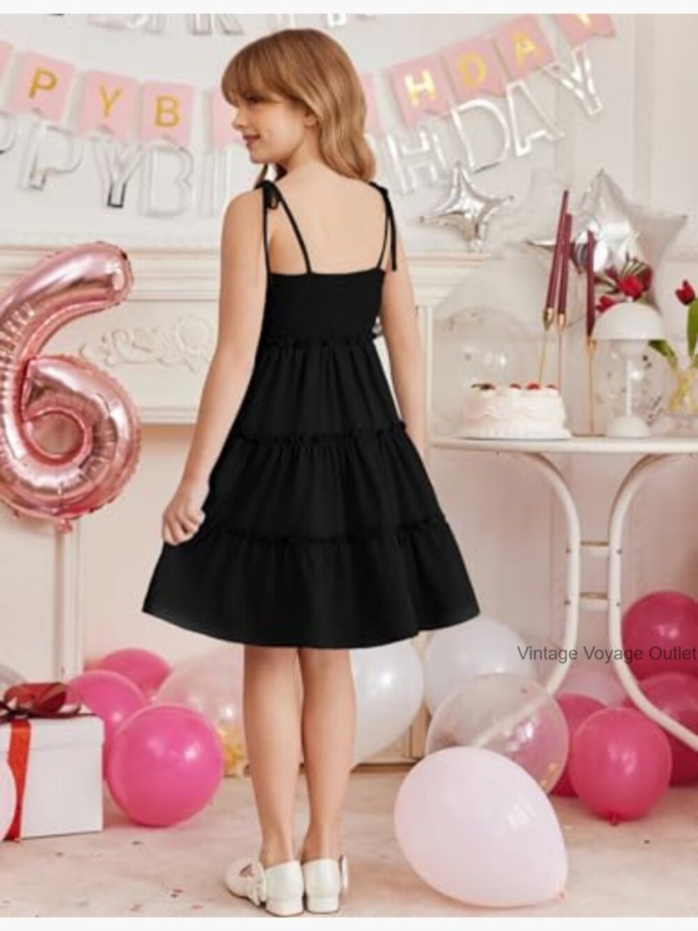 Girls Tiered Ruffle Cami Sundress Midi Summer Dress Spaghetti Strap - Picture 6 of 7
